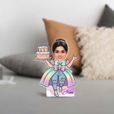 Personalized Birthday Girl Caricature with Shaking Head Feature, Custom with Face Photo Cutout & Name Birthday Gift for Bestie, Friends, Sister Battery Powered Moving Head